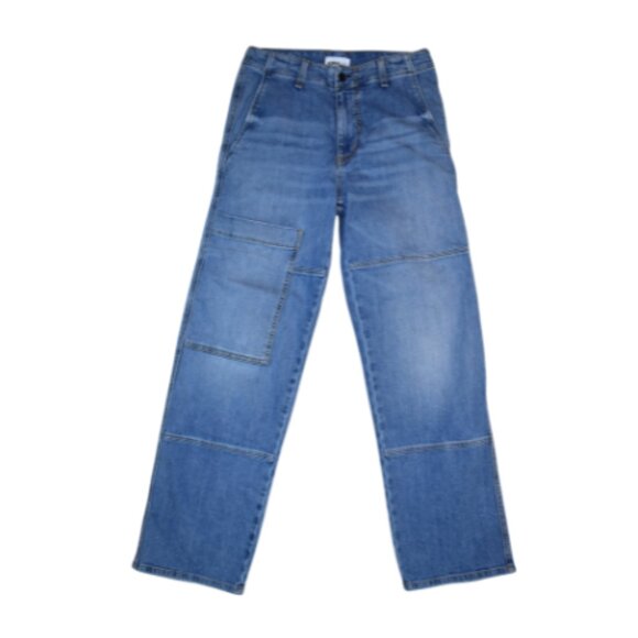 ASKK NY Carpenter Jeans Womens Size 27 Highrise Straight Leg Blue Cargo Pants - Picture 1 of 16